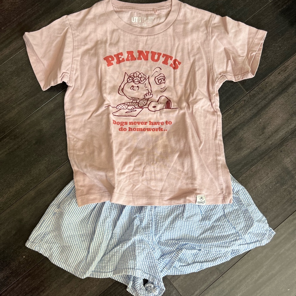 Uniqlo Pink Peanuts Graphic Tee + H&M shorts